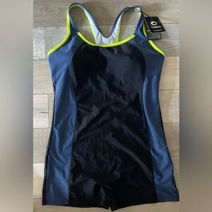 Candie's Navy and Black One-Piece Swimsuit with Neon Accents